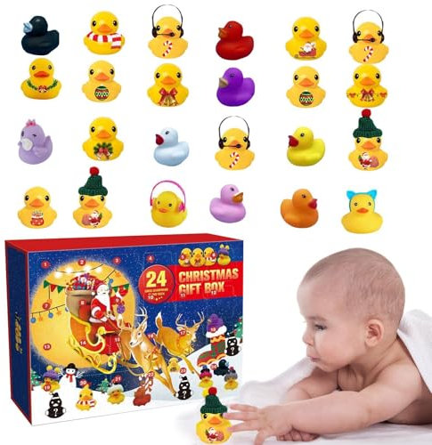 Gummienten Adventskalender 2024 Kinder, 24 Tage Enten Weihnachts Adventskalender, Ente Adventskalender 2024, 24 Verbesserte Große Süße Badeenten Geschenke, ChristmasVacation Countdown