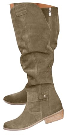 ticticlily Stivali Donna Invernali Stivaletti Lunghi in Pelle Scamosciata Caldi Stivali da Cowboy al Ginocchio Stivali con Cerniera Stivali Western con Tacco Basso