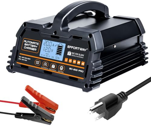 EFFORTWAY Battery Charger 20A 12V/24V Smart Car Battery Charger Trickle Charger Smart Battery Maintainer for Car Truck Motorcycle Lawn Mower
