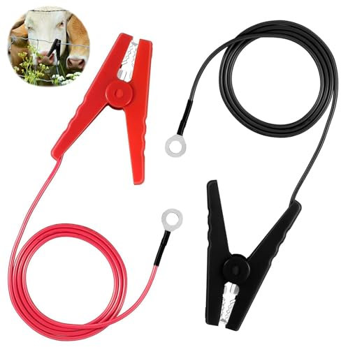 2PCS Electric Fence Wire Black Red Electric Fence Connectors Leads Solar Powered Electric Fence Battery Cables Long Lasting Electric Fence Leads with Alligator Clips 3Ft Electric Fence Connectors