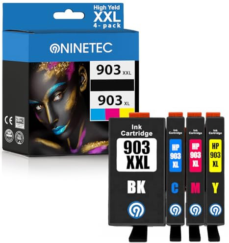 NINETEC 903XL Multipack für HP 903 XL Druckerpatronen Kompatibel mit 903XL OfficeJet Pro 6860 6868 6950 6960 6970 6975 6978 OfficeJet 6900 6950 Patrone Schwarz Cyan Magenta Gelb 4-Pack