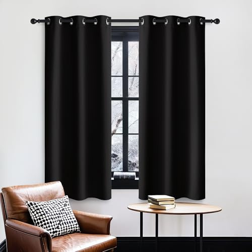 PONY DANCE Short Blackout Eyelet Curtains, Black, 2 Panels, 29 x 45 Inch
