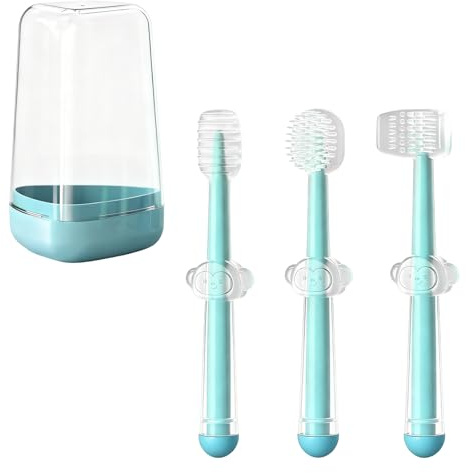 ORAGKE Baby Zahnbürste Silikon, Zahnbürste Baby 3-in-1 (0-24 Monate), Zahnbürsten für Babys mit Zungenreiniger, Zahnpflege Lebensmittelecht & BPA-frei, Weiche Kinderzahnbürste 1 jahr (Mint)