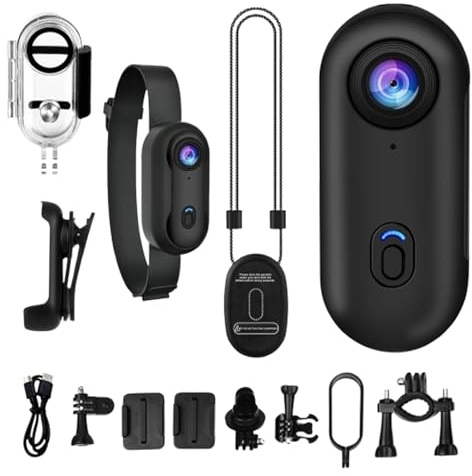 Wearable Camera, Small Action Cam, 1080P Waterproof Vlogging Device 6.45x2.8x2cm, 170° Wide Angle Lens, Compact Sports Recording Gear, for Biking, Gym, Hiking, Travel