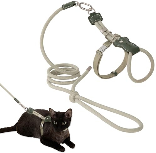 Duuclume Katzengeschirr und Leine, verstellbar, ausbruchsicher, für Spaziergänge, atmungsaktiv, leicht und weich, für kleine bis große Katzen, Grün