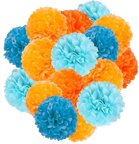 Capesaro blau und orange 12PCS Papier Pom Poms Party Dekorationen für Mädchen Geburtstag College Graduation Dekoration, hängende Dekor Tissue Papier Blumen