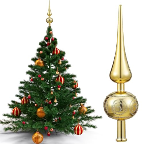 Christbaumspitze 23cm Bruchfest & Glänzend - Weihnachtsbaumspitze in Edler Glas-Optik, Leichte Spitze für Weihnachtsbaum (20g), Sicherer Spitze Aufstecker für Künstliche & Echte Bäume, Modernes Design