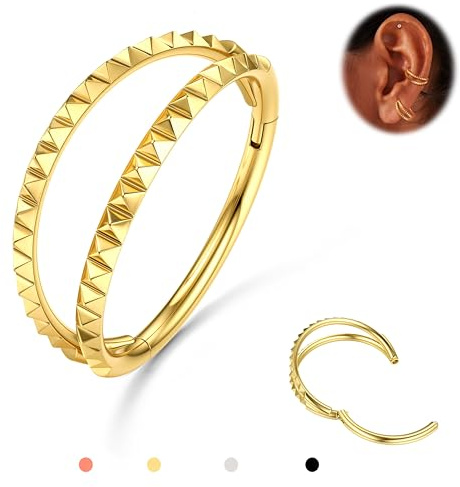 316L Edelstahl 16/18/20G Nasenpiercing Ring Nasenring Conch Helix Piercing | 1 pcs Schwarz Septum Clicker Rook Tragus Creolen Knorpel Ohrring Schmuck 8/10/12mm, 14K Gold Plated, Silber, Roségold