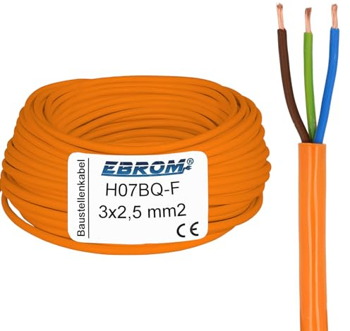 EBROM Câble PUR H07BQ-F 3 x 2,5 mm² (câble polyuréthane) - Flexible - Très robuste - À partir de 5 m par incréments de 1 mètre jusqu'à 250 mètres - Câble en polyuréthane 3G2,5 mm² - Longueur : 100 m
