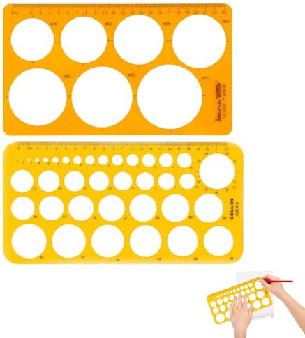 2er Set Kreisschablonen Transparent Orange, Große & Kleine Größen, Zeichenschablone für Quilling, Büro, Schule und Basteln