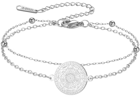 Amaxer Damenarmband Das Siegel der sieben Erzengel Tetragrammaton Erzengel Religiöser Schutz Schmuck Verstellbares Doppelkettenarmband aus Edelstahl