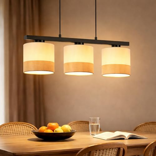 CBJKTX Pendelleuchte Esstisch Hängeleuchte 3 Flammig Hängelampe Vintage | Stoffschirm Esstischlampe Retro E27 Pendellampe Weiß Esszimmerlampe Höhenverstellbar für Wohnzimmer Küche (ohne Leuchtmittel)