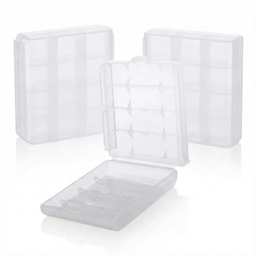 Hopzab 3 Pcs Clear Plastic Battery Storage Case – AA/AAA Cell Holder Box, Hard Plastic Organiser for AA, AAA and Rechargeable Batteries