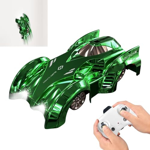 7JI Ferngesteuertes Wand Klettern Auto, RC Stunt Spielzeug Car, 360 ° Rotation Klettern Car, Elektrisches Schwerelosigkeits-Wand kletterndes Auto, LED Coole Lichter, Geschenke für Adult(grün)