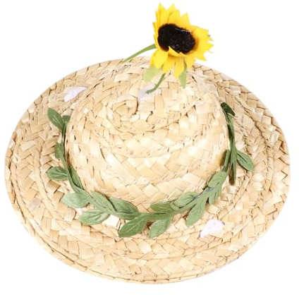 jojofuny Chapeau pour Animaux de Compagnie en Paille Tressée Beige, Bonnet Anti-UV Doux, Style Créatif Tournesol, Fêtes Port Quotidien Plusieurs Styles