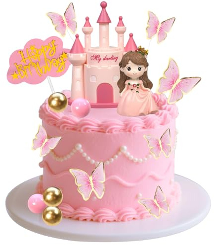Decoracion Tarta Castillos, 18pcs Decoracion Tarta Figura de Niña, Decoración Pastel Muñeca Niña, Decoración Pastel Niñas para Baby Shower, Fiesta de Cumpleaños, Fiesta Rosa