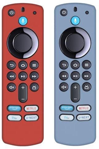 WKOLF Set di 2 custodie protettive in silicone per telecomando TV Stick 4K Max 3a generazione 2021 (silicone, rosso e blu navy brillante)
