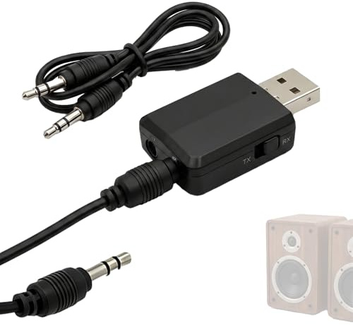 3-in-1 USB Bluetooth Sender & Empfänger, Kabelloser Audio-Adapter mit 3,5 mm AUX-Anschluss für TV, PC, Kopfhörer, Lautsprecher, Auto & Heimstereo, USB-Netzteil Inklusive, Plug-and-Play-Funktionalität