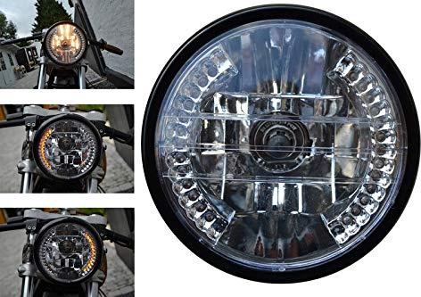 Alkemi delar 7 tum 178 mm motorcykelstrålkastare med inbyggda LED-indikatorer blinkers | halogen 12 V 35 W | Perfekt för Cafe Racer-projekt, Streetfighters och Street motorcyklar