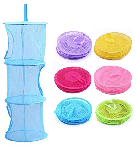 homeyuser Storage Net Kids Toy Organizer Hanging Storage Net 3 Tiers Portable Foldable Mesh Wall Door Closet Kids Toys Organizer Laundary Basket Hanging Shelves Pockets (blue)
