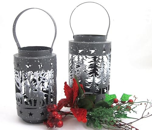 Windlicht Wili rund Metall & Schnee ca. 9x18cm