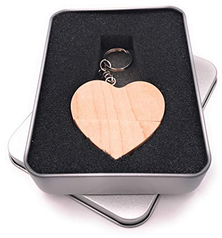 Onwomania Coeur en Bois Brillant Clé USB dans Une boîte Cadeau 32 Go USB 2.0