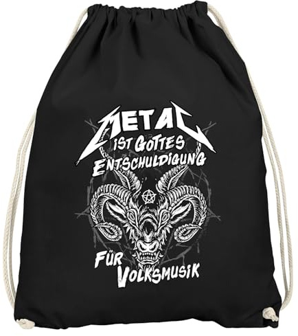 MoonWorks® Turnbeutel Metal ist Gottes Entschuldigung für Volksmusik Teufel Devil Pentagramm Gymbag Schwarz unisize