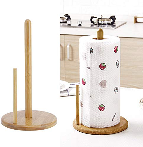 Küchenrollenhalter Papierrollenhalter stehend Kitchen Rollenhalter aus Holz, Rollenhalter für Küchentücher, Papierhandtuchhalter für alle gängigen Küchenrollen, Abrollschutz, misst Ø 16 x 30cm