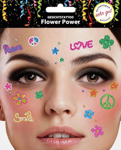 Gesichtstattoo - Glitzer Aufkleber Klebetattoos Temporäres Glitter Face Tattoo Motto Party Karneval Halloween (Flower Power)