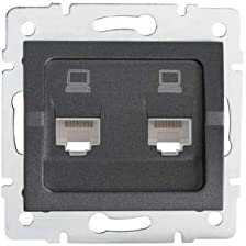Prise double RJ45 Cat 5e – 2 ports – Encastrée – ABS Graphite