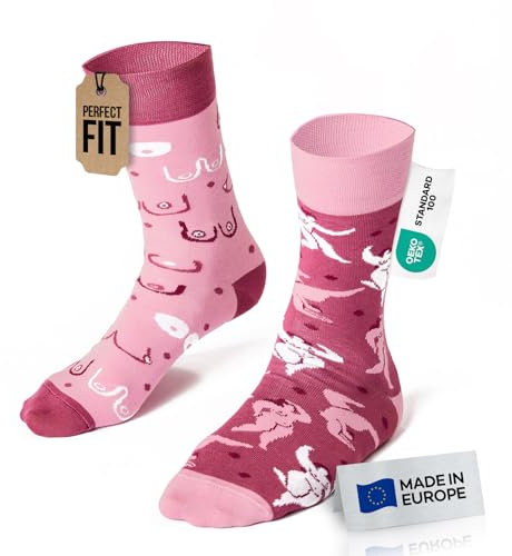 Many Mornings - Mismatched Socken - Lustige Socken Unisex - Body Positivity Socken - Geschenkidee - Design: Simply The Breast - Made in EU - 35-38