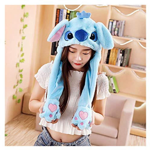 Hut Mädchen Tiere Ohr Bewegung springende Hüte Kinder Frauen Warme Plüschkaninchen Winterkappen Kinder Niedlichen Hase Fuzzy Pinch Airbag Lustige Hüte (Color : Stitch Blue, Size : 30x50cm)
