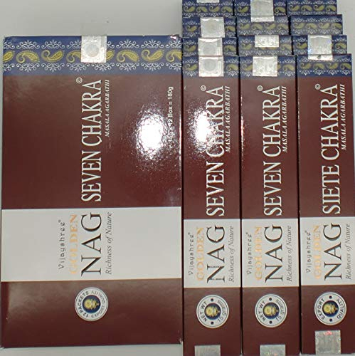 Golden NAG Siete Chakra Räucherstäbchen, 15 g x 12 Packungen = 180 g.