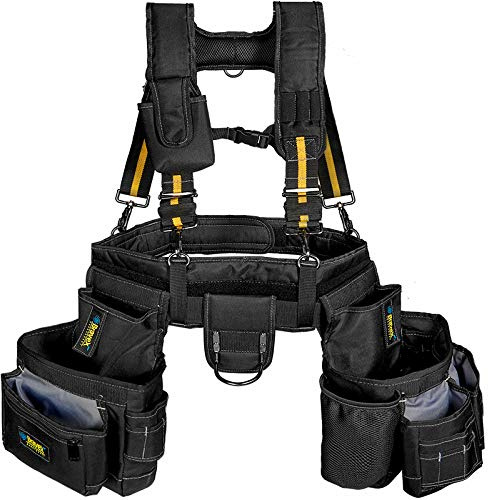 Bravex Ceinture à outils avec bretelles ultra anti-usure 21 poches pour tablier et bretelles style empiècement 1200D pour homme