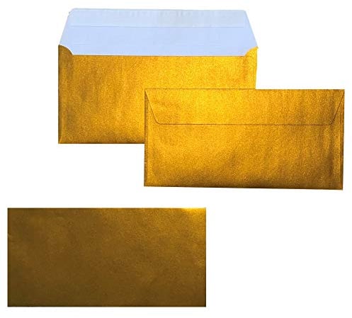 Paper24 DIN lang Briefumschläge, 110x220mm, 120g, gerade Lasche mit Haftklebung, ideal für Geburtstag, Weihnachten 50x 88 Gold