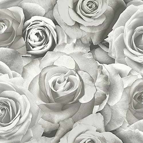 Exclusive Glamour Wallpaper Floral Flower Rose Pink Grey Lilac Blush Silver Soft Light 3D (Grey AL1002)