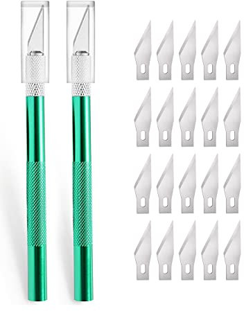 2 Stück Cutter für DIY Art Work Cutting, Skalpell mit 20 Ersatzklingen, Bastelmesser Cuttermesser Hobbymesser Schnitzmesser Caving, Skulptur, Fensterfolie, Lackschutzfolien (Grün)