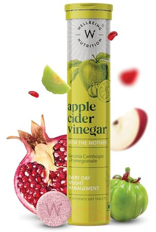 Wellbeing Nutrition Apple Cider Vinegar with The Mother and Garcinia Cambogia, Pomegranate | Effective Weight Management, Gut Health and Skin Glow (17 Effervescent Tablets)