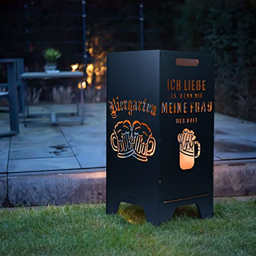 FEUERTONNEN BERTLING® Feuertonne Mit Lustigem Motiv | Stabiles Stecksystem Mit Tragegriffen | Robust & Aus Hochwertigem Stahl | Für Eine Knisternde Gemütlichkeit In Deinem Garten (78cm Biergarten)