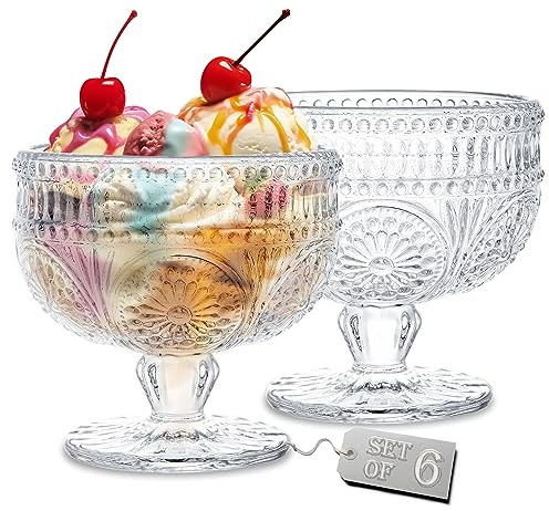 Kingrol 6 Pack Glass Dessert Bowls, oz Mini Trifle Bowls, Glass Serving Bowls for Ice Cream, Fruit, Pudding, Snack, Cereal, Nuts