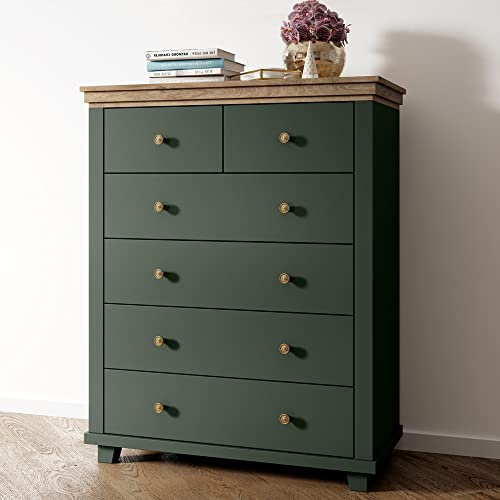 Kommode Highboard Landhausstil in grün mit Lefkas Eiche Nb., B/H/T: ca. 90/112,5/42 cm