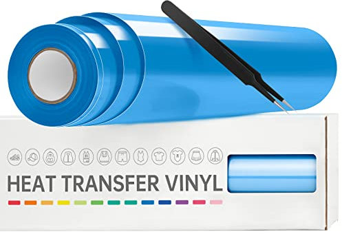 VinylRus Heat Transfer Vinyl-12” x 25ft Sky Blue Iron on Vinyl Roll for Shirts, HTV Vinyl for Silhouette Cameo, Cricut, Easy to Cut & Weed