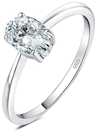 JewelryPalace Klassisch Ovalschliff 1ct Moissanite Solitär Promise Ring Damen, Schmuck Set, Verlobungsring Damenring Silber 925 mit Stein für Frauen, Simulierte Diamant Jubiläum Eheringe Silberring 54