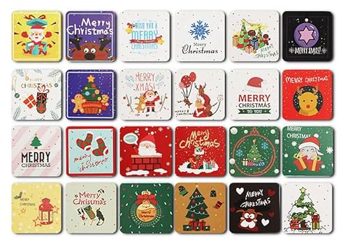 TOYMIS 24 Stück Weihnachtskarten mit Umschlag Set Klein, 7,6 x 7,6 cm Frohe Grußkarten Weihnachten Süße Festivalfarbe Weihnachtskarten Mini für Kinder Familie Freunde