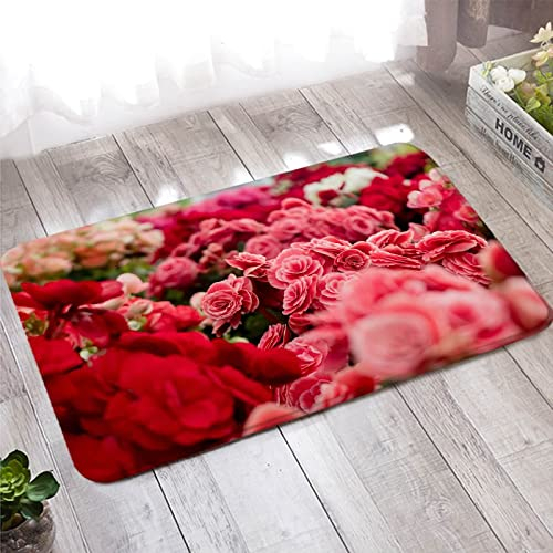 Teppich Badezimmer, Fussmatte Personalisieren 60X180cm Pink Rot Blumen für Schuhschaber, Ideal für den Innenbereich