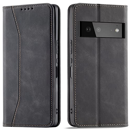 OKZone Kompatibel mit Google Pixel 6 Hülle, Magnet Leder Tasche Handyhülle, Kartenfächer Google Pixel 6 Schutzhülle, [Premium PU Leder] Flip Klappbare Stoßfeste Magnetische Standfunktion (Schwarz)