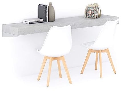 Mobili Fiver, Scrivania sospesa a muro Evolution 180x40, Grigio Cemento, Made in Italy