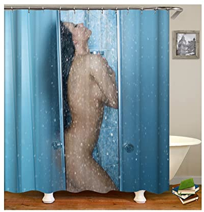 Duschvorhang Polyester 180 X 200, Nackte Dusche Frau Muster Badezimmer Textil Vorhang Anti Schimmel, Blau