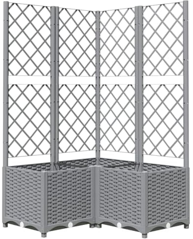 vidaXL Jardinière avec Treillis, Lit Surélevé, Bac à Fleurs, Pot de Plantes, Boîte à Fleurs Jardin Patio Terrasse, Gris Clair 80x80x136 cm PP