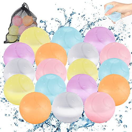 18 Stück Wiederverwendbare Wasserballons, GuKKK Schnell Befüllbare Silikon Spritzbälle, Silikon-Bunt Gemischt Wasserball für mit Netzbeutel, Wasserspielzeug Familienspiel für Kinder Sommer Draussen